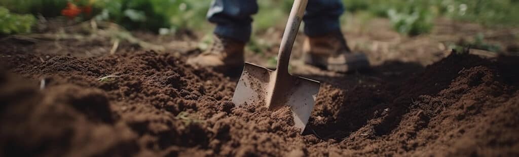 person digging into dirt with a shovel